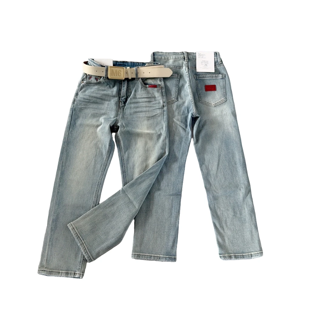 仙资玉色红标蓝色显瘦百搭配腰带直筒牛仔烟管裤女秋季新品水洗