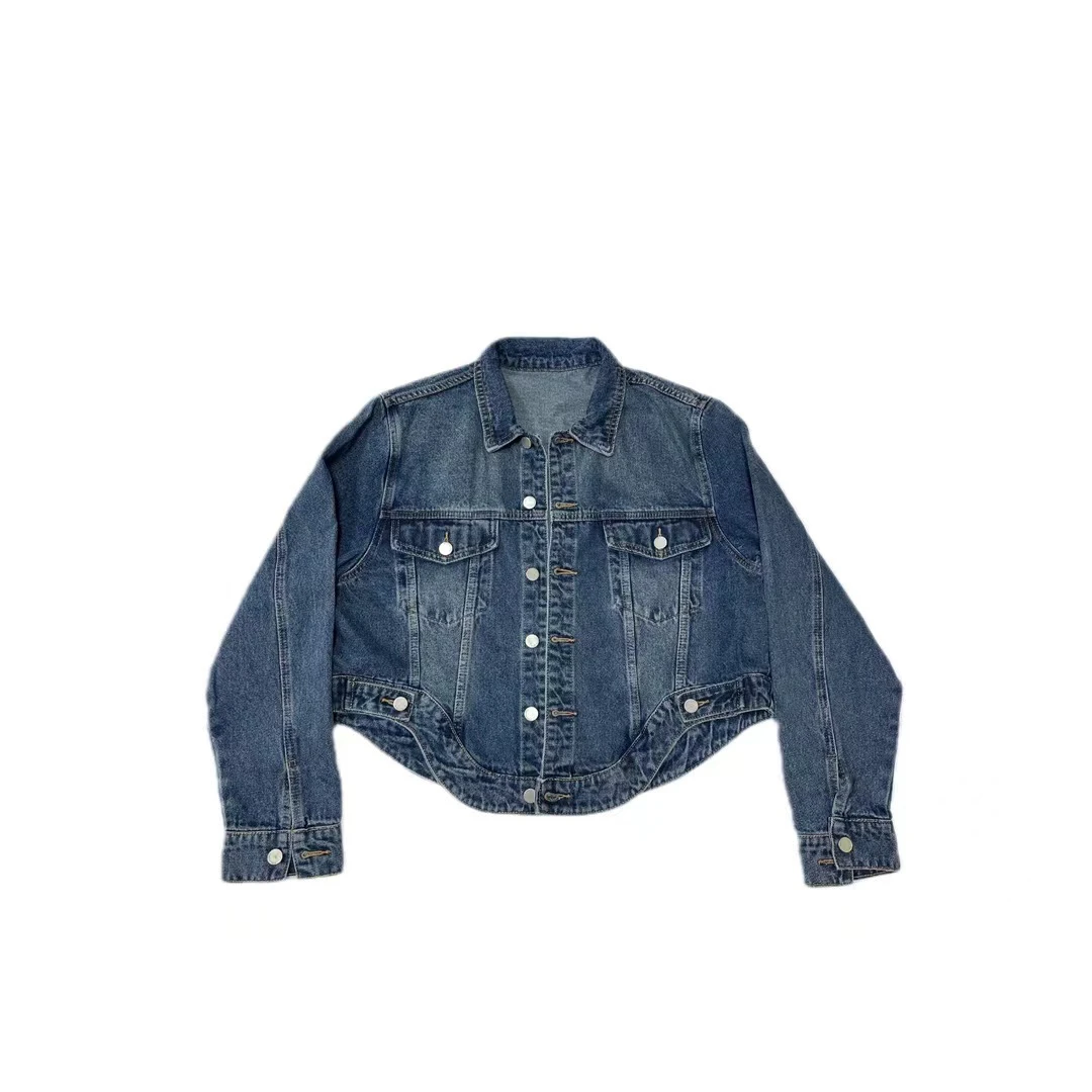 欧货新款早春新品设计款不规则牛仔外套夹克女