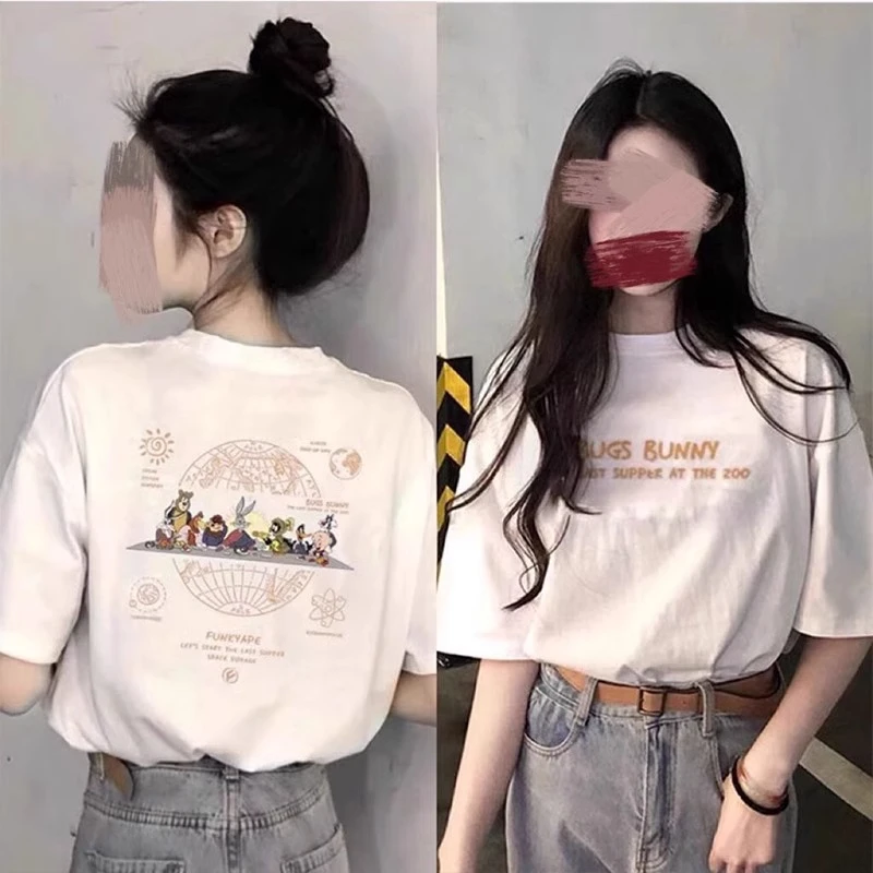 纯棉短袖女美式复古t恤白色2025夏季新款黑色潮牌宽松中长款上衣