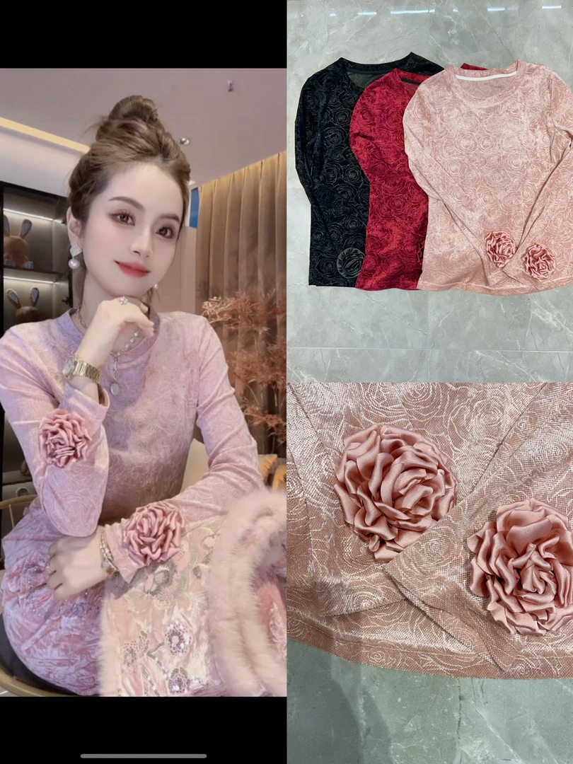 SS.studio/双双“玫瑰仙子”自制设计手工花朵立体气质上衣