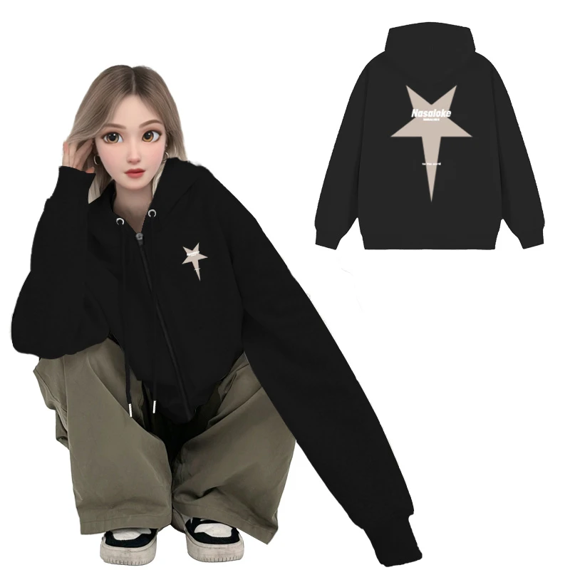 美式复古连帽卫衣男女潮牌情侣装宽松休闲开衫拉链秋冬加绒外套