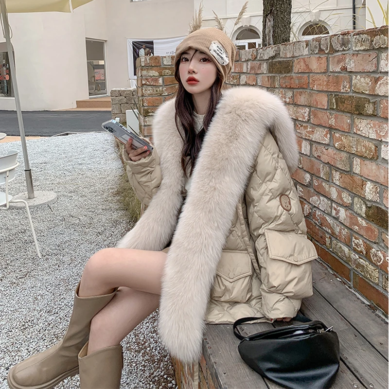 派克服秋冬新款爆款冬季欧货羽绒服女大狐狸毛洋气时尚外套宽松