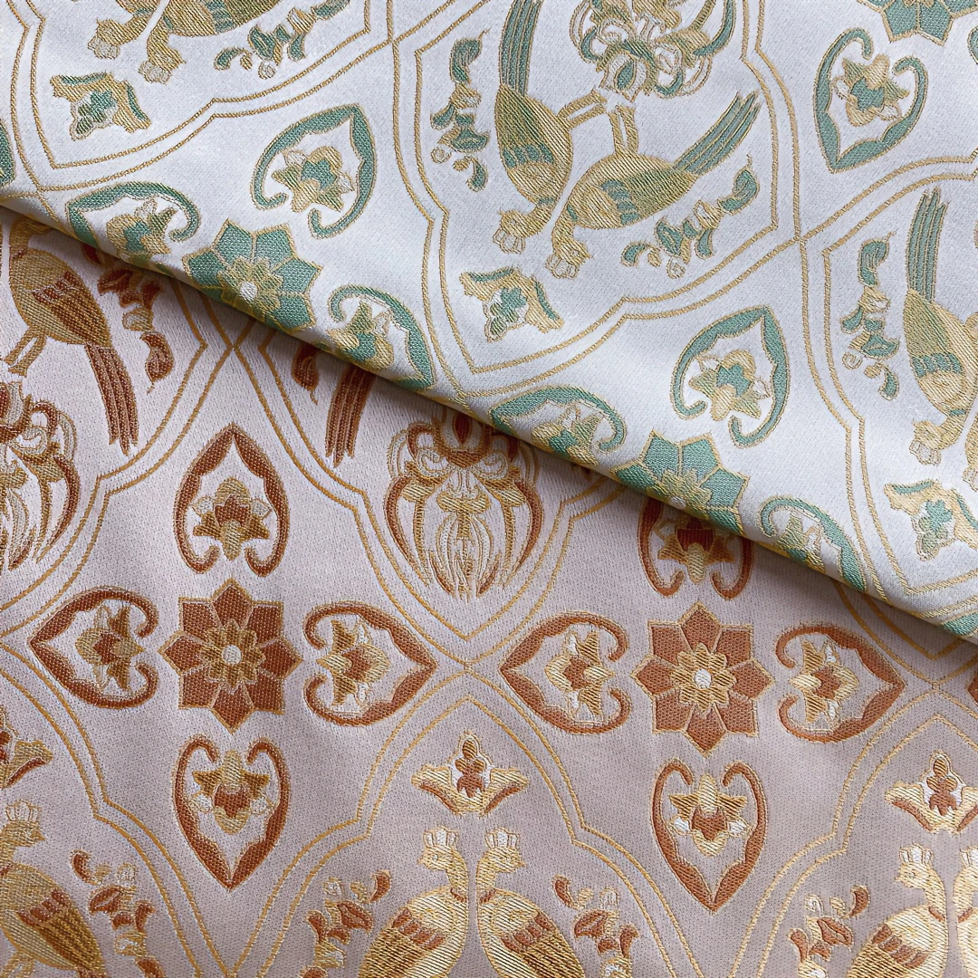 韵绸【如意对鸟】新中式仿宋锦提花织锦缎国风布料汉服马面裙面料