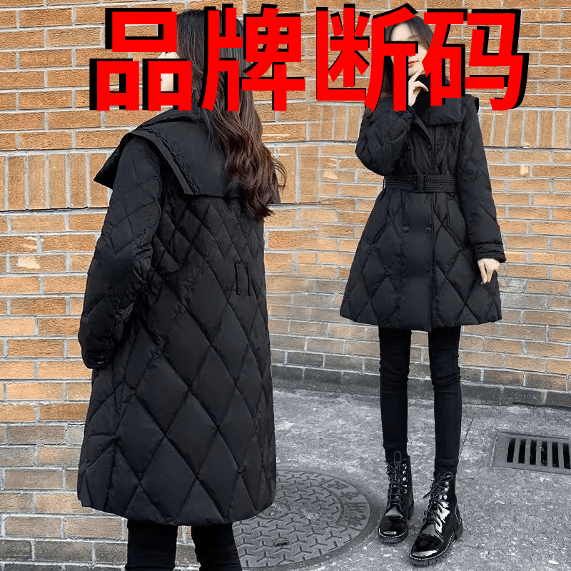 2023新款收腰中长款羽绒羽绒女黑色显瘦外套流行羽绒羽绒轻薄