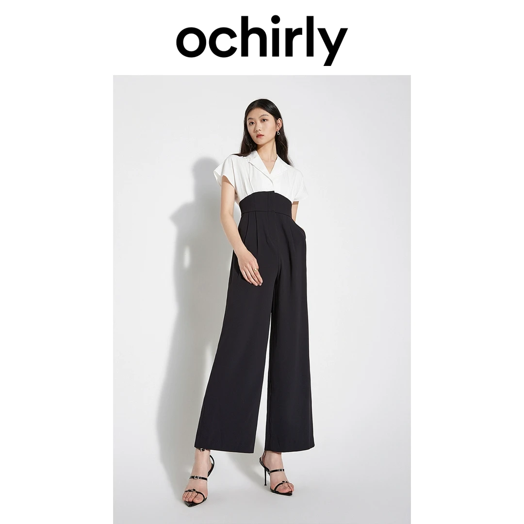 ochirly欧时力 假两件连体裤女春秋西装领通勤显瘦阔腿裤