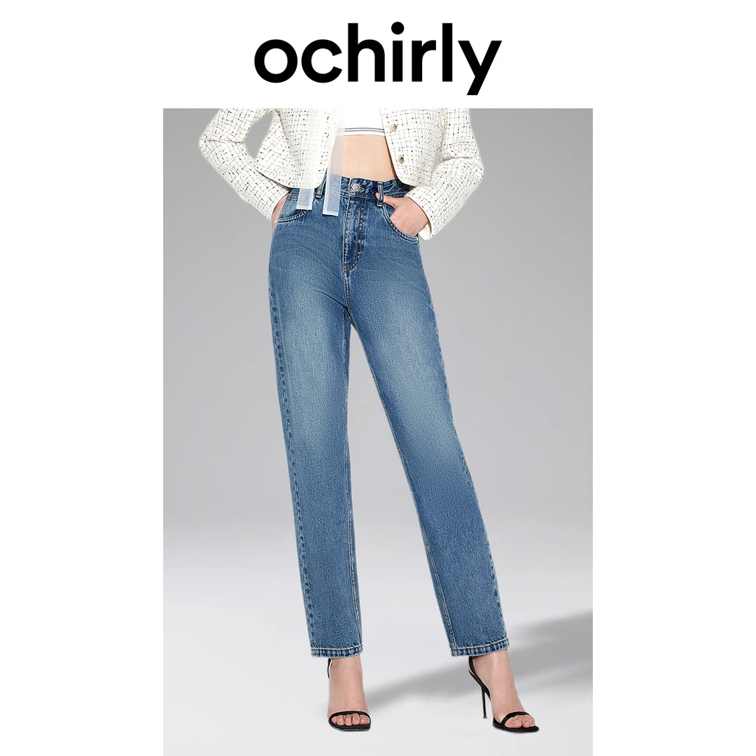 ochirly【土耳其牛仔】欧时力 破洞小脚牛仔长裤女秋冬裤子休闲