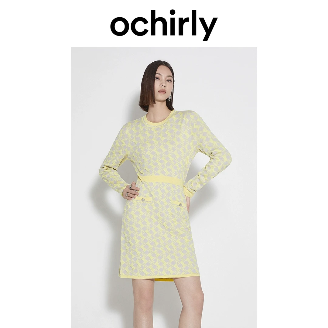 ochirly毛织连衣裙秋收腰显瘦千金风1TY108016F