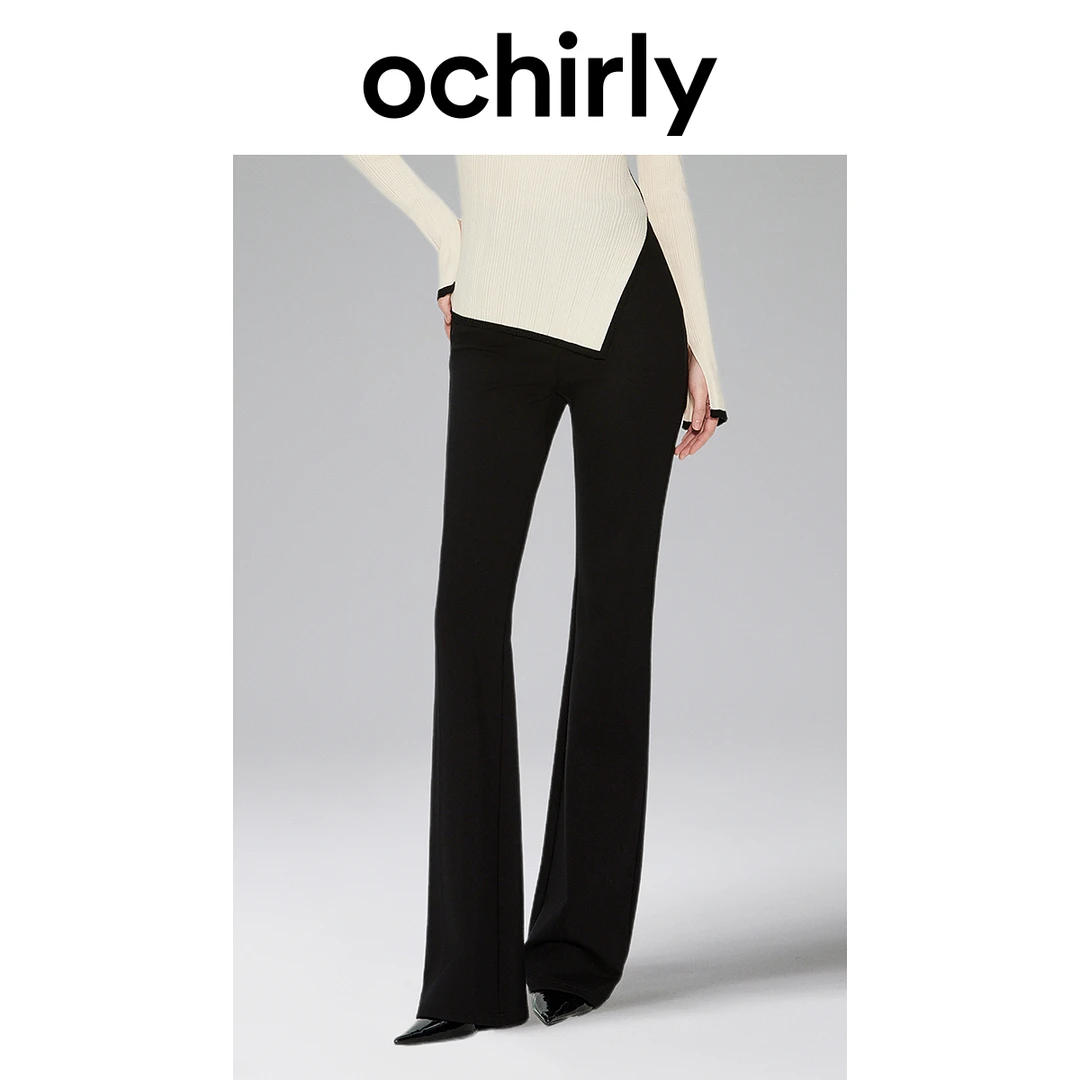 ochirly欧时力 垂感阔腿西装长裤女新款冬装高腰微喇裤显瘦
