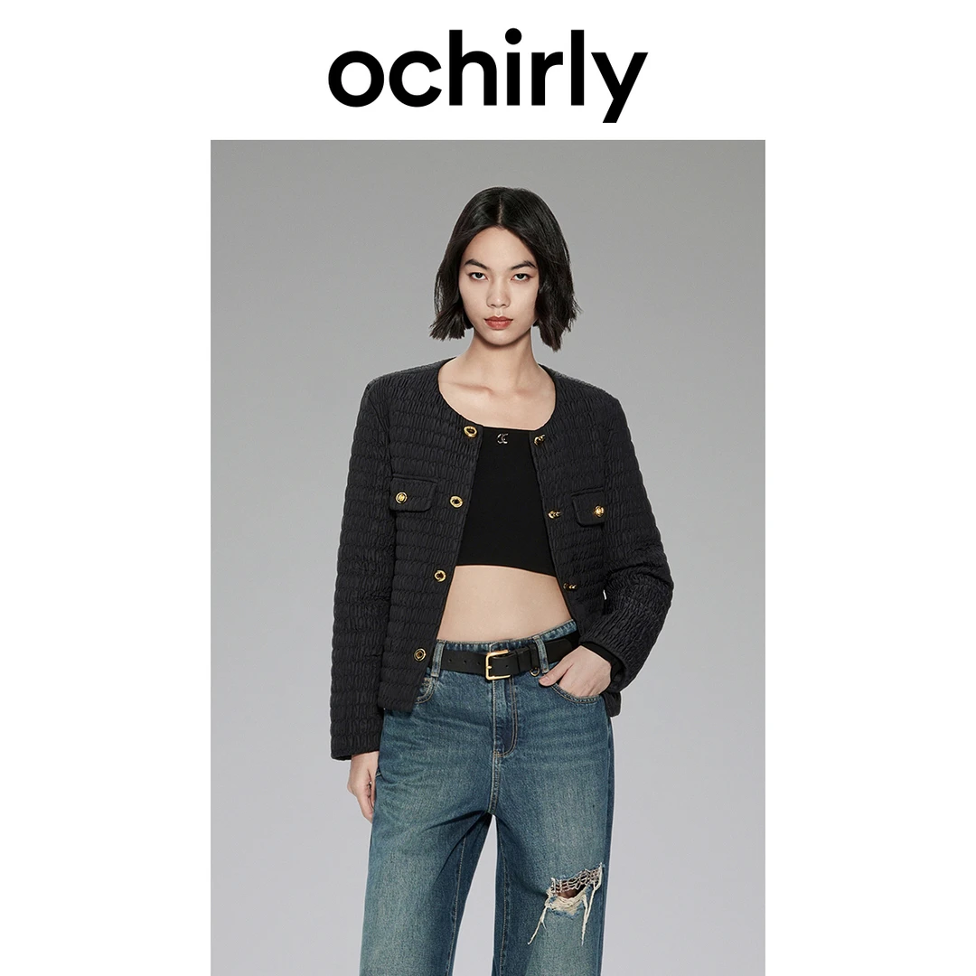 ochirly肌理感小香风轻薄羽绒外套女秋冬设计感