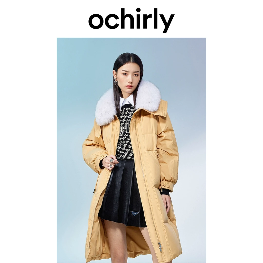ochirly欧时力 可拆狐狸毛领长款羽绒服外套女秋冬保暖大衣