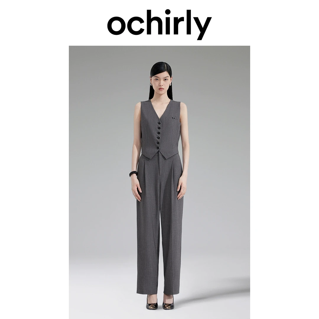 2ochirly欧时力 西装马甲拼接连体裤女 假两件通勤格雷系