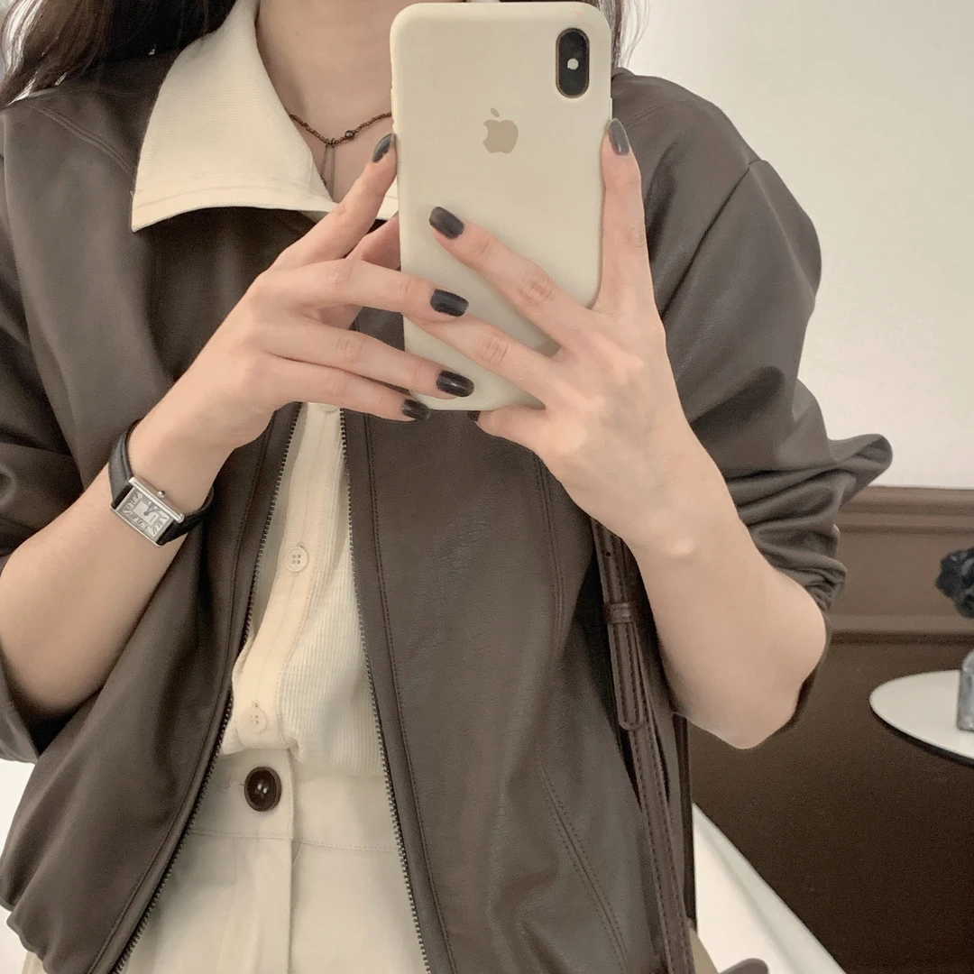 【Niche Young】冰美式  短款秋季设计师皮衣  H5028