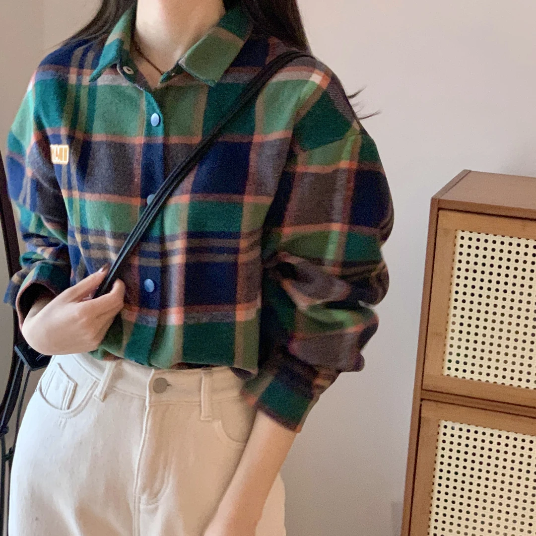 【Niche Young】  沙画  休闲百搭复古秋冬格纹衬衫  QD70392