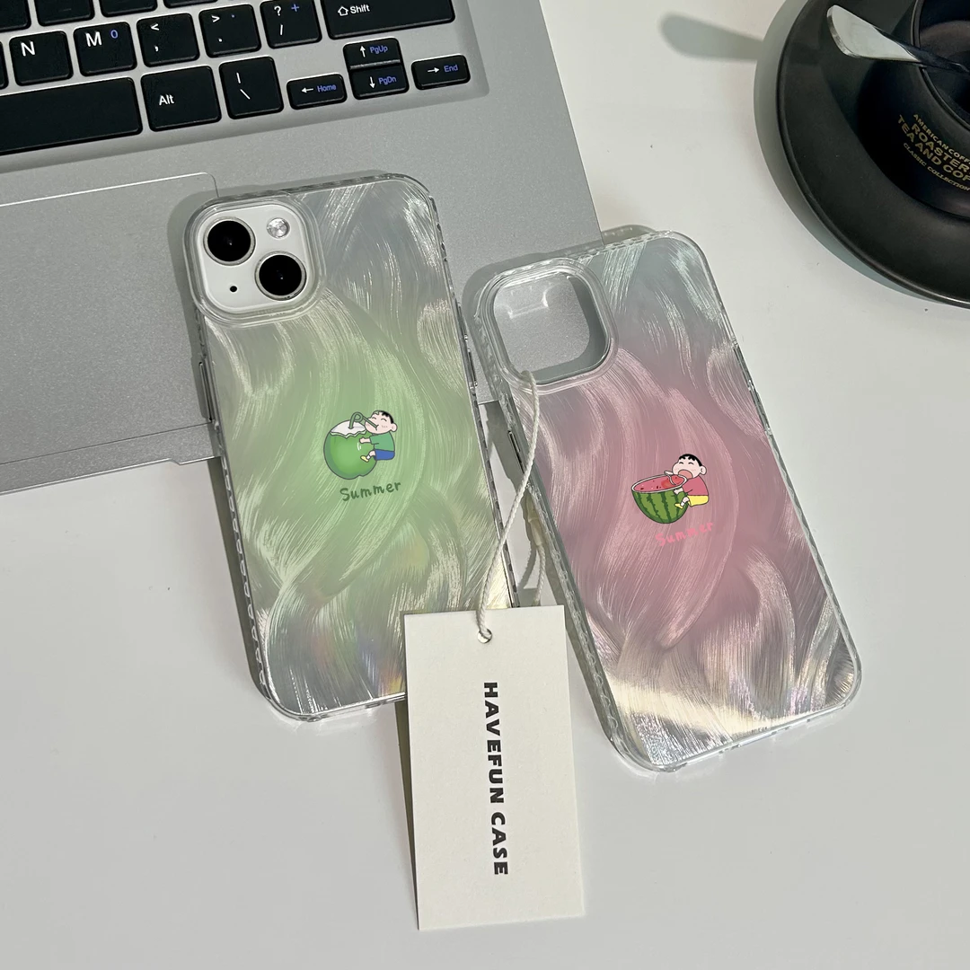夏屿乐吃西瓜ins喝椰汁小新适用iPhone15手机壳13苹果14/11羽纱12