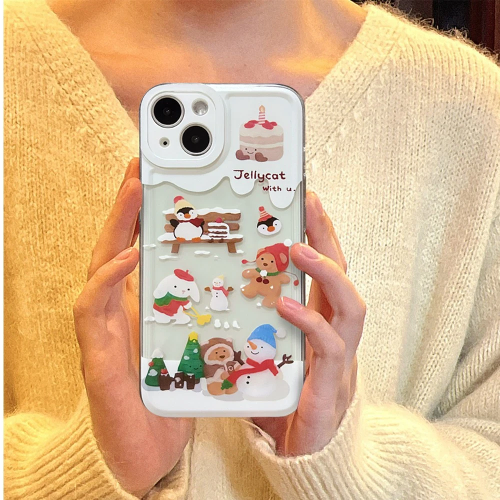 ins冬日雪人小熊iPhone15/14手机壳13/12/11苹果OPPO华为VIVO小米