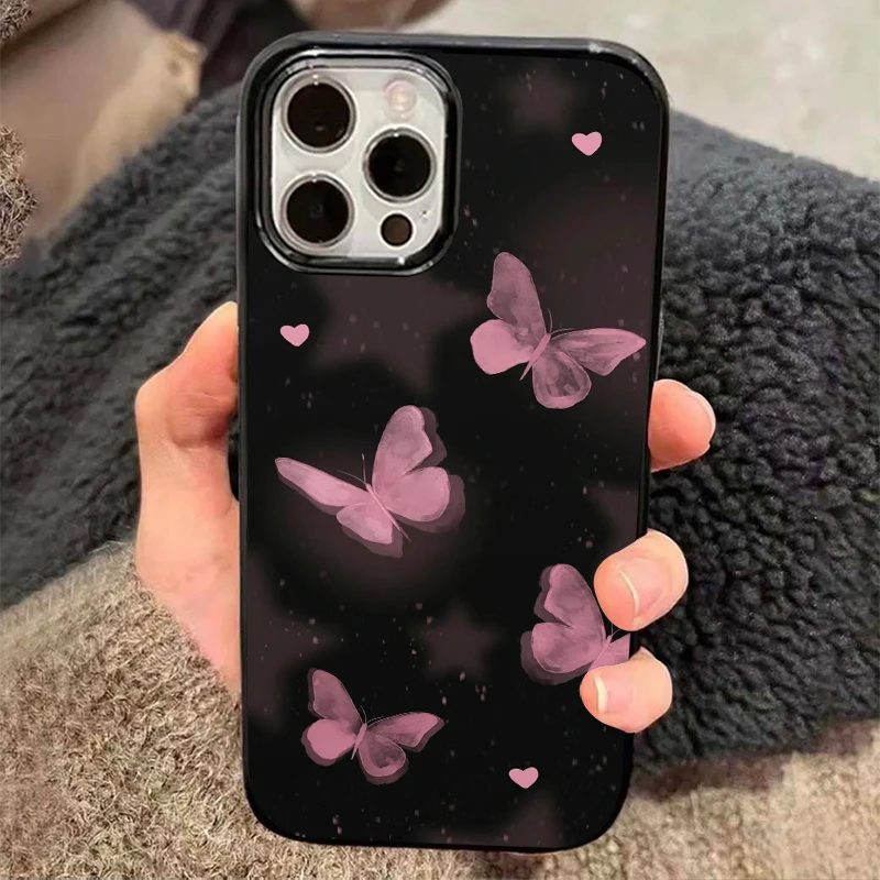 粉色梦幻蝴蝶适用iPhone15手机壳苹果14promax新款11/13/12小众xr