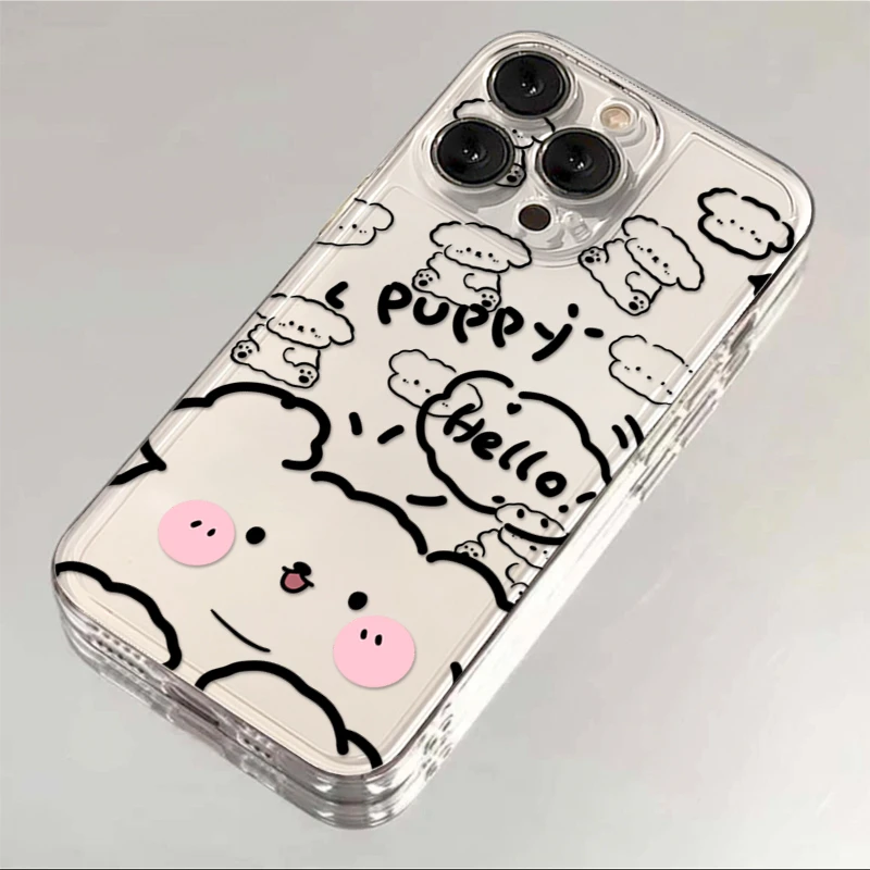 可爱线条puppy狗苹果15手机壳iPhone14/13Promax防摔12/11卡通xr