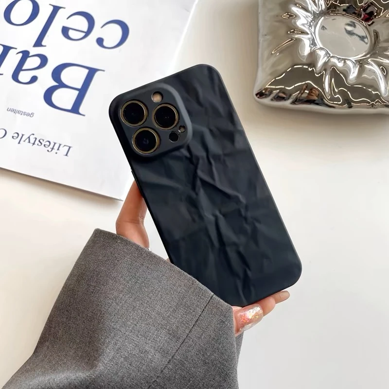 ins高级感磨砂褶皱适用iPhone15/14promax手机壳苹果13/12/11软xr