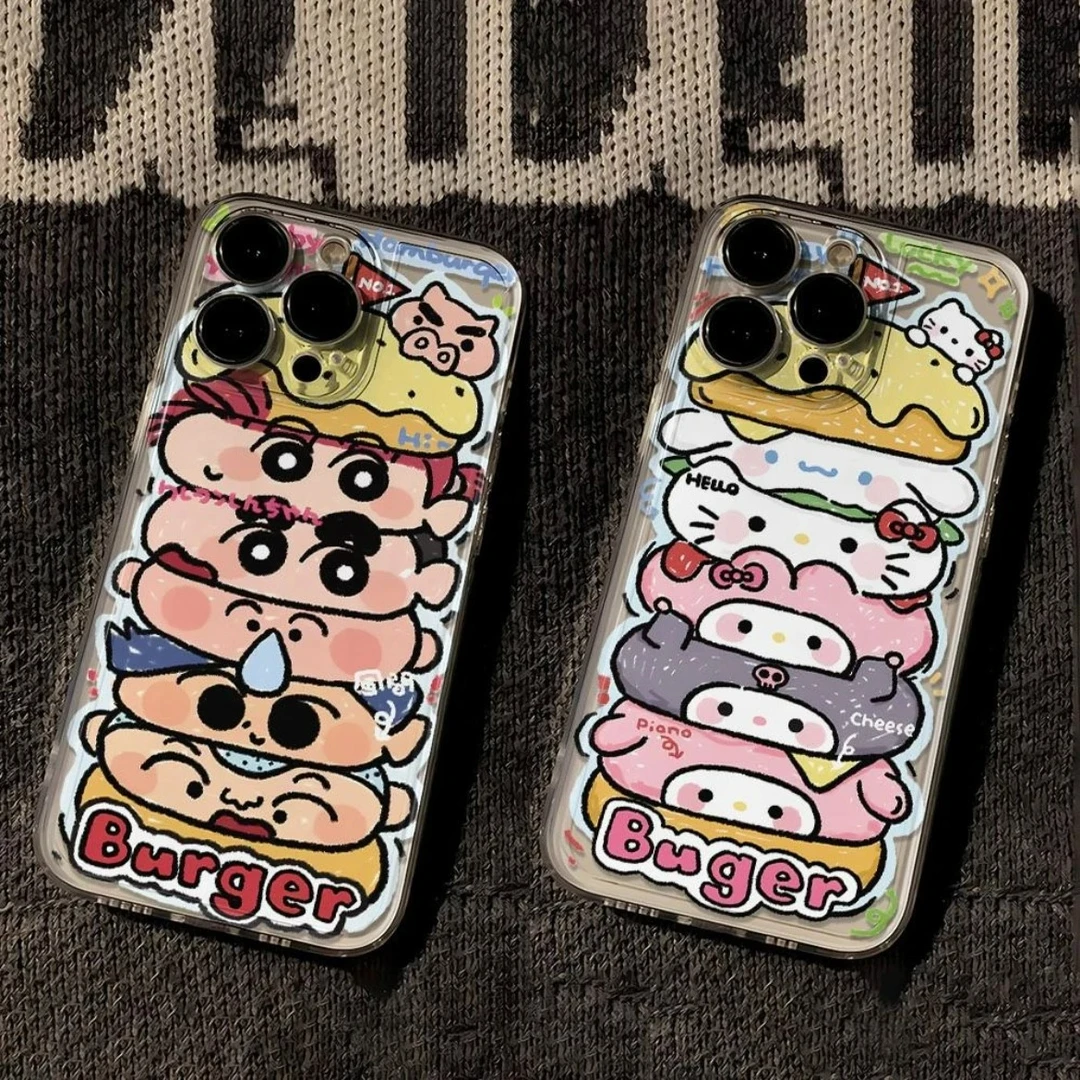 卡通小新汉堡KT猫iPhone15手机壳苹果14promax小众13/11女款12xr