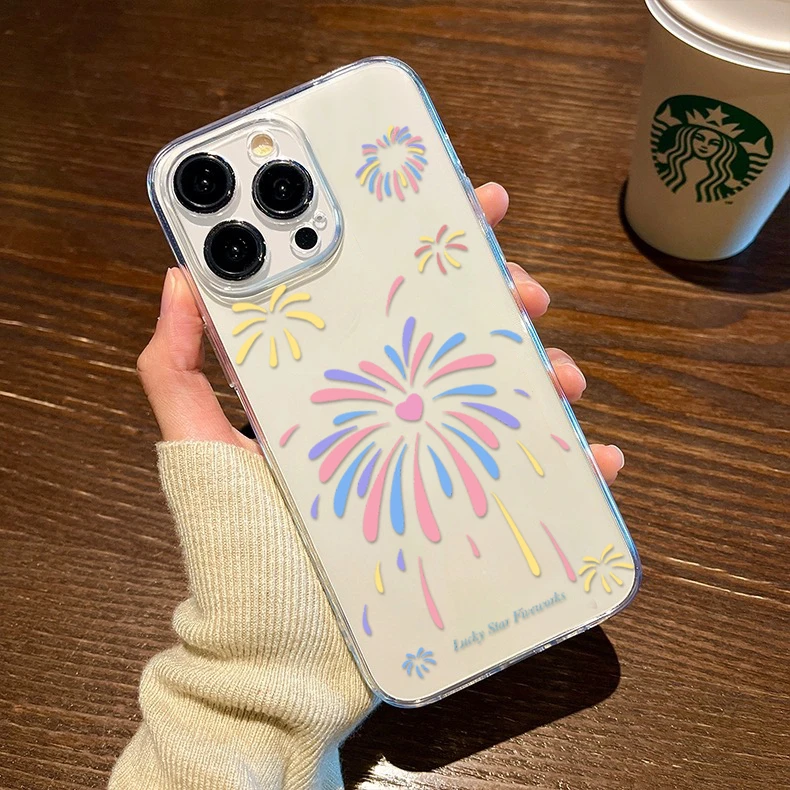 简约烟花线条苹果14promax手机壳iPhone13/15透明12全包11软xr套