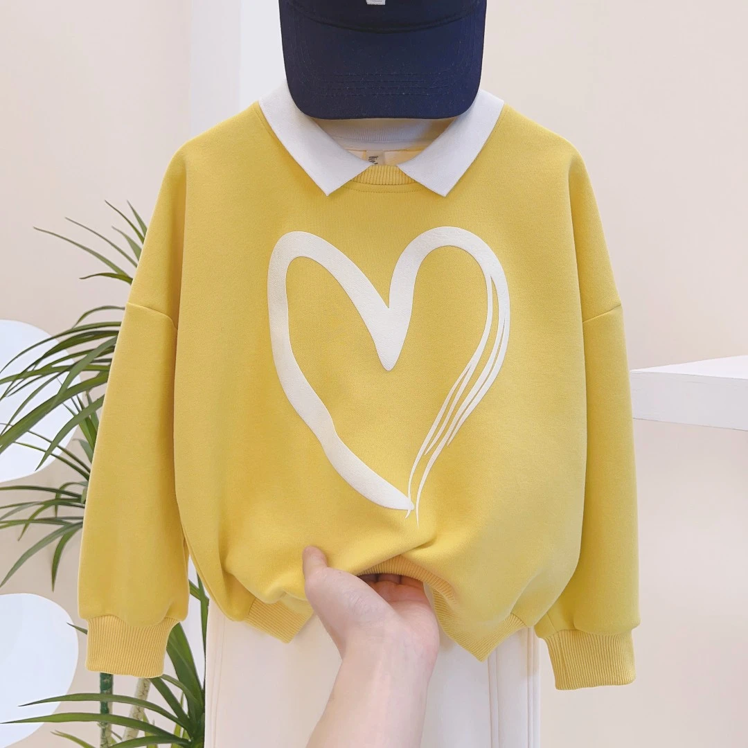 ◆现货-母女款2023春秋季女童洋气套头假两件韩版卫衣爱心上衣S251