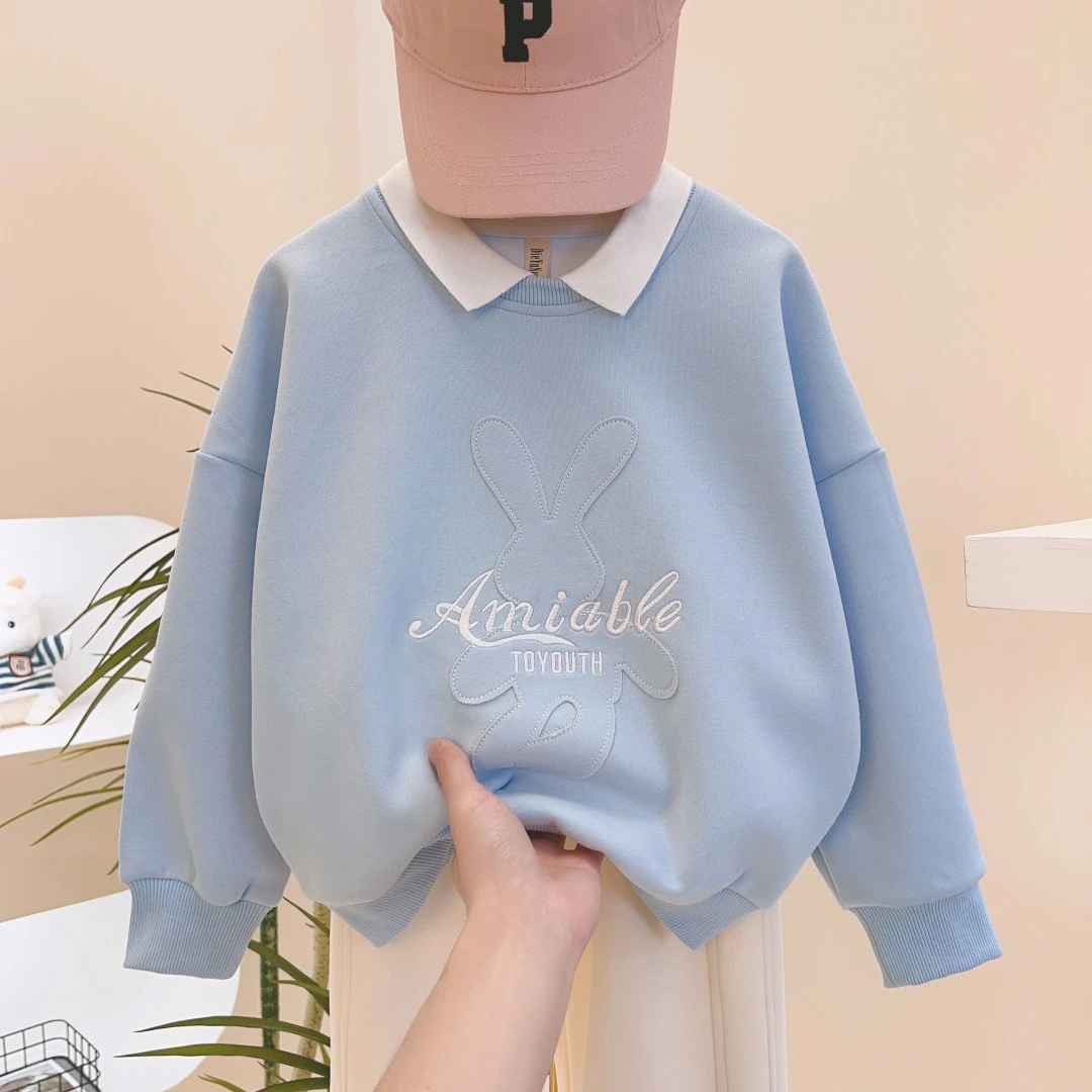 【现货】亲子款-2024秋冬季休闲男女童洋气套头卫衣刺绣上衣 S257