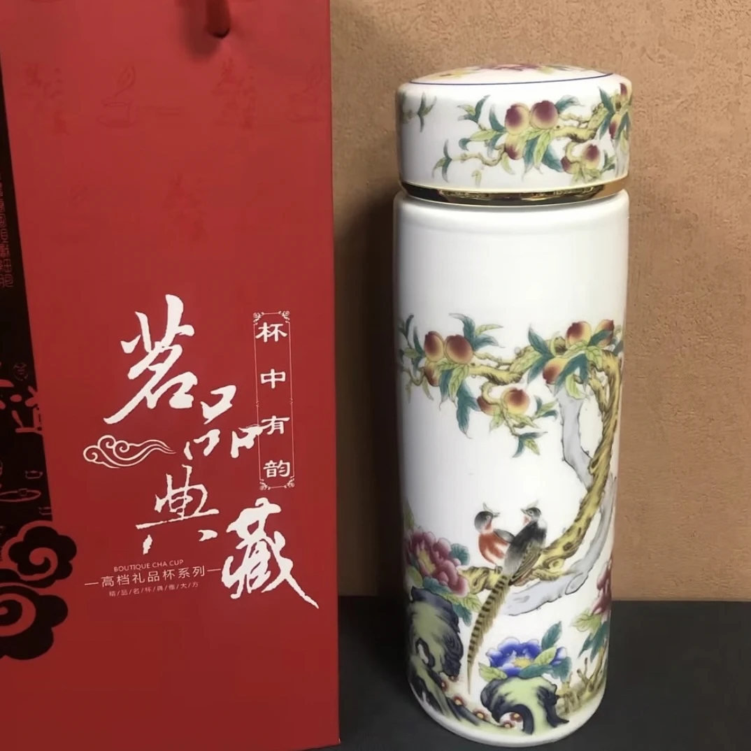 景德镇陶瓷花鸟保温杯