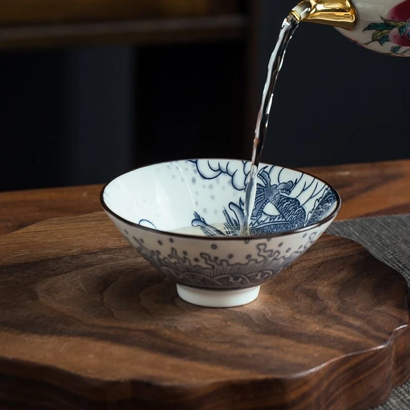 【青花斗笠杯】花色随机