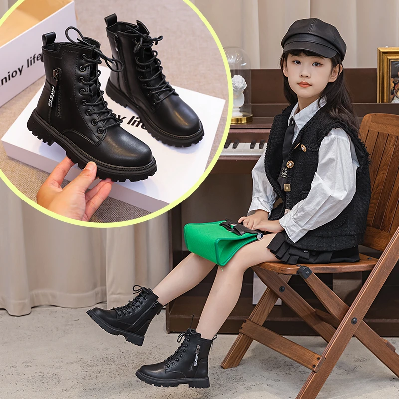 女童马丁靴2023年女大童靴子儿童百搭英伦风时尚秋冬季小女孩短靴