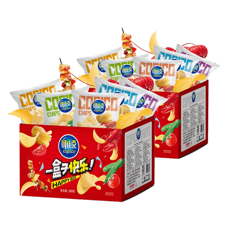 【囤货】可比克纯切薯片300g×2箱一盒子快乐礼盒分享膨化零食独立包