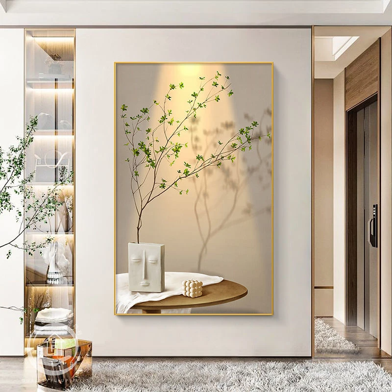 现代小清新玄关装饰画客厅光影植物氛围感壁画走廊过道治愈系挂画
