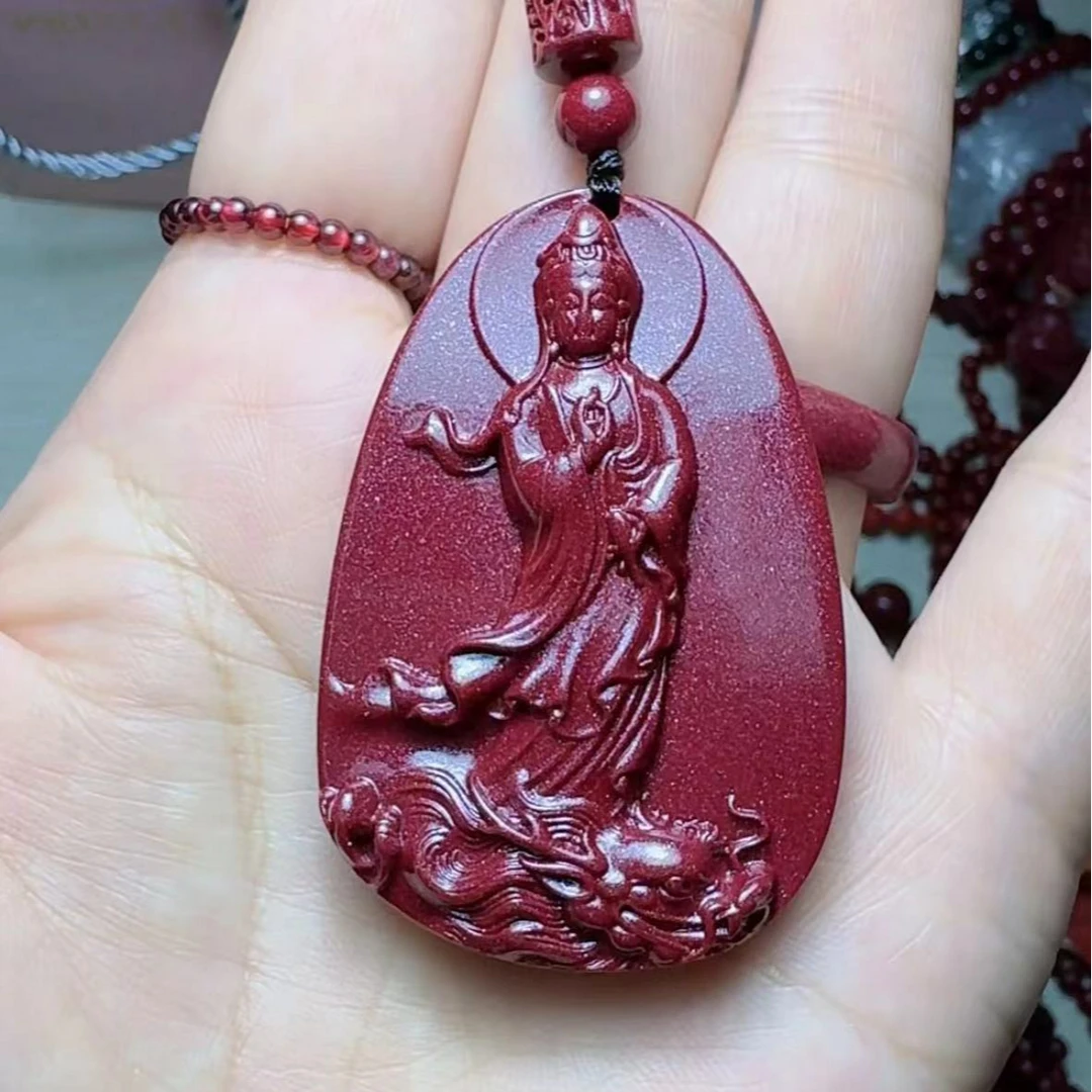 含辰砂工艺品朱砂紫金砂观音吊坠