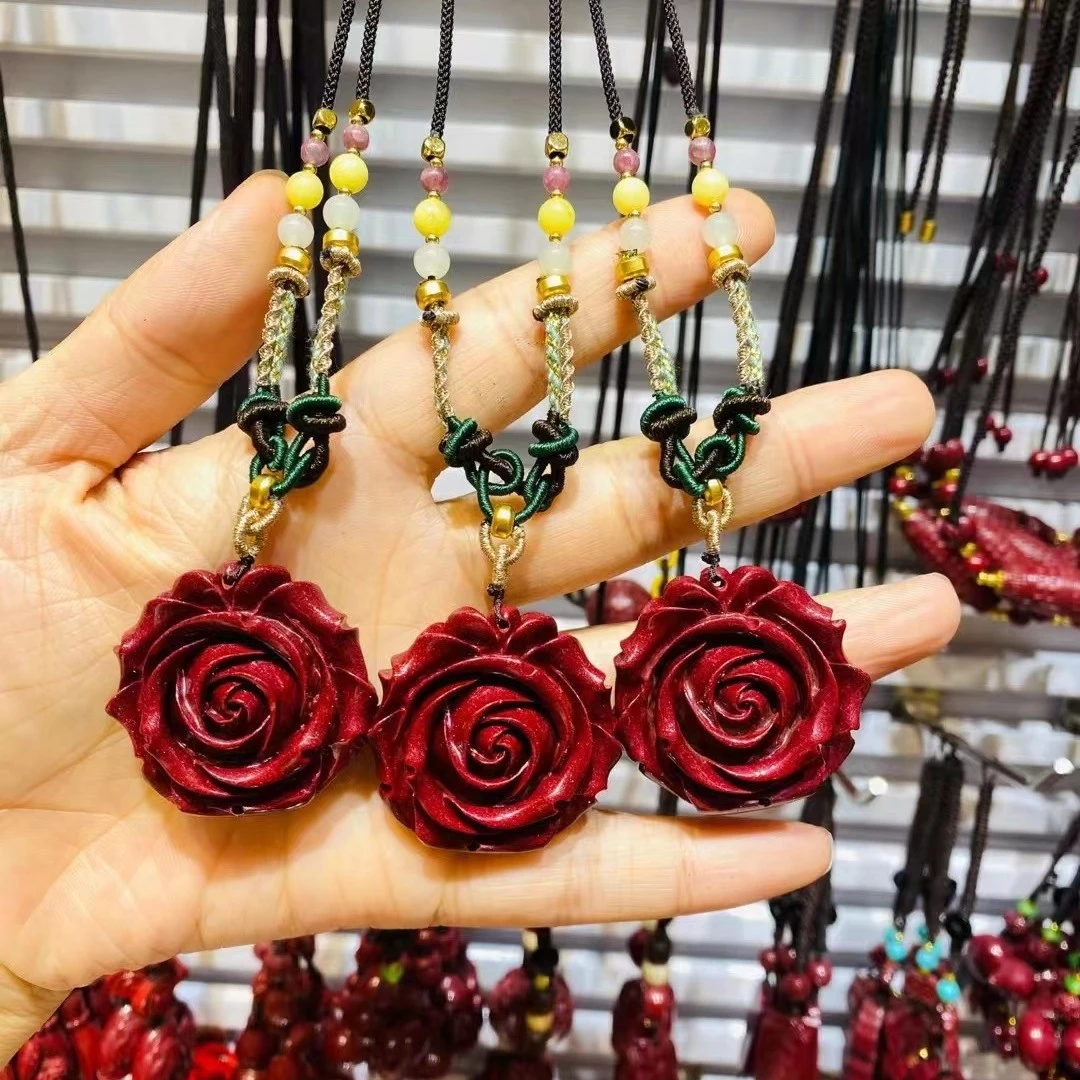 天然辰砂朱砂 辰砂 紫金砂玫瑰花时尚花开富贵吊坠