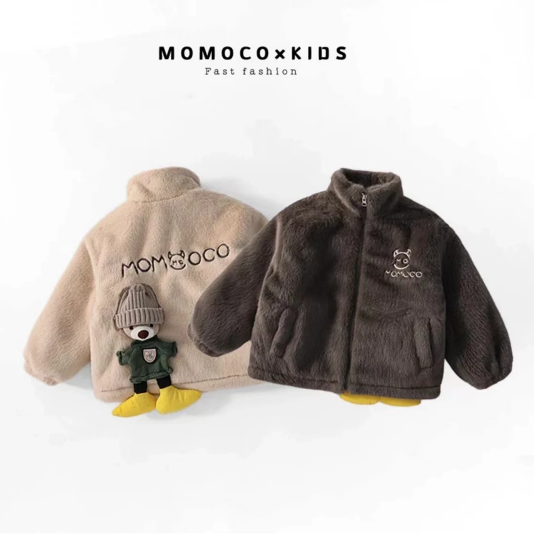 MOMOCO冬季可爱小熊毛毛外套休闲洋气时尚保暖棉衣76430107212&13
