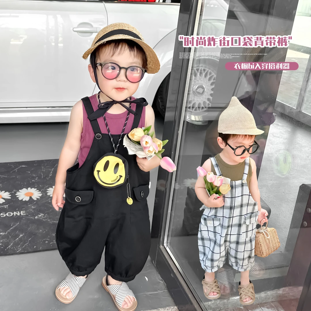 阿小轩074080【多巴胺】2025夏装新款男童背带裤儿童宝宝吊带裤