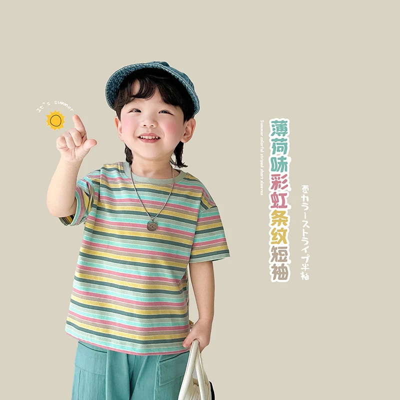 阿小轩【薄荷味彩虹+多彩工装】儿童彩虹体恤衫百搭工装裤