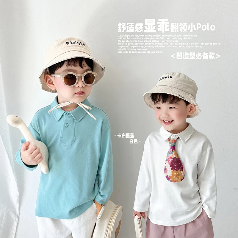 阿小轩【显乖】2025秋季新品儿童舒适感POLO衫男童小翻领长袖T上衣
