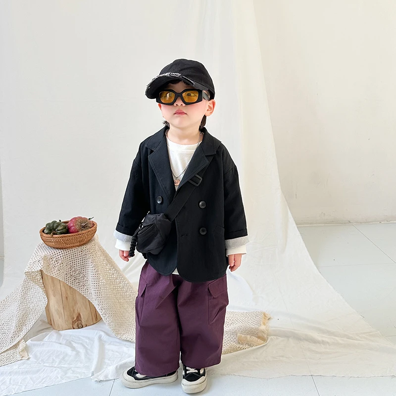 阿小轩【小西装】春装新款男童英伦风绅士感双排扣小西装儿童外套潮