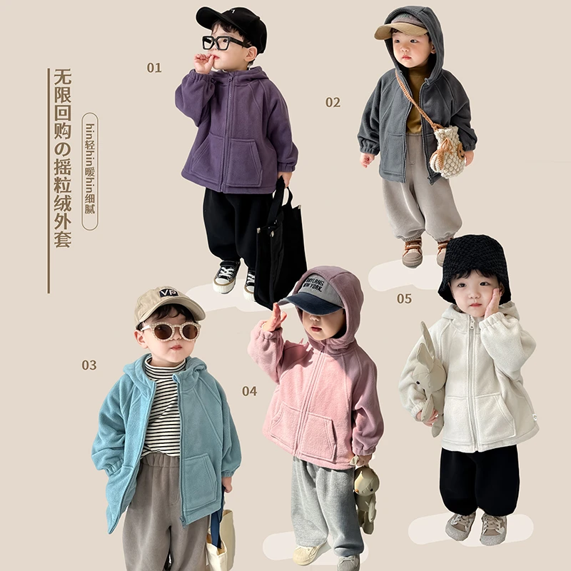 阿小轩【回购无穷】秋冬新款男童双面摇粒绒加厚连帽外套儿童