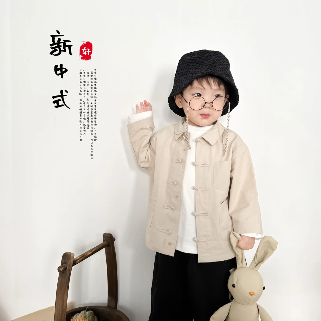 阿小轩【新中式】2025秋季新款男童新中式盘扣衬衫民族风上衣