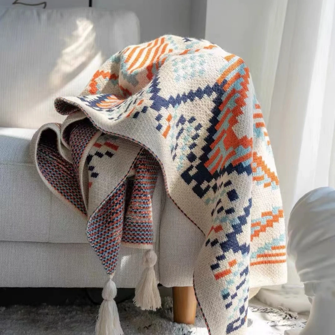 波西米亚四季通用披肩毯沙发毯空调毯北欧款床榻民宿针织流苏毯