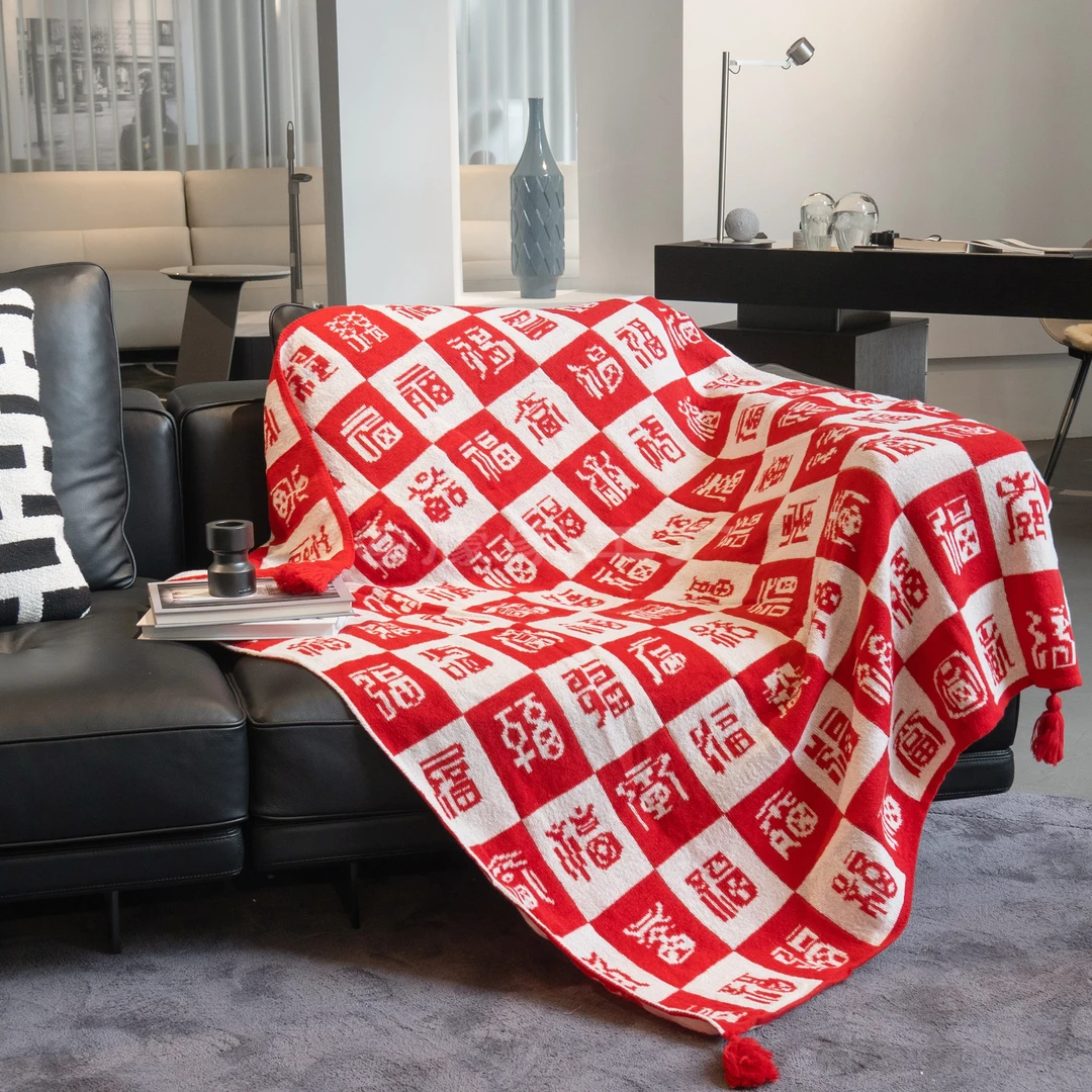 百福毯四季通用披肩毯沙发毯空调毯北欧款床榻民宿针织流苏毯