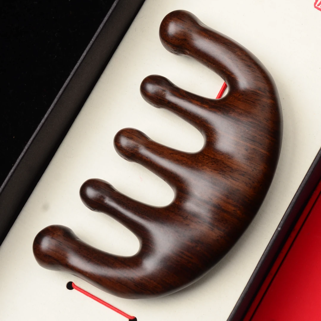 按摩梳头部檀木梳子随身方便小巧便携居家日用提拉工艺大宽齿