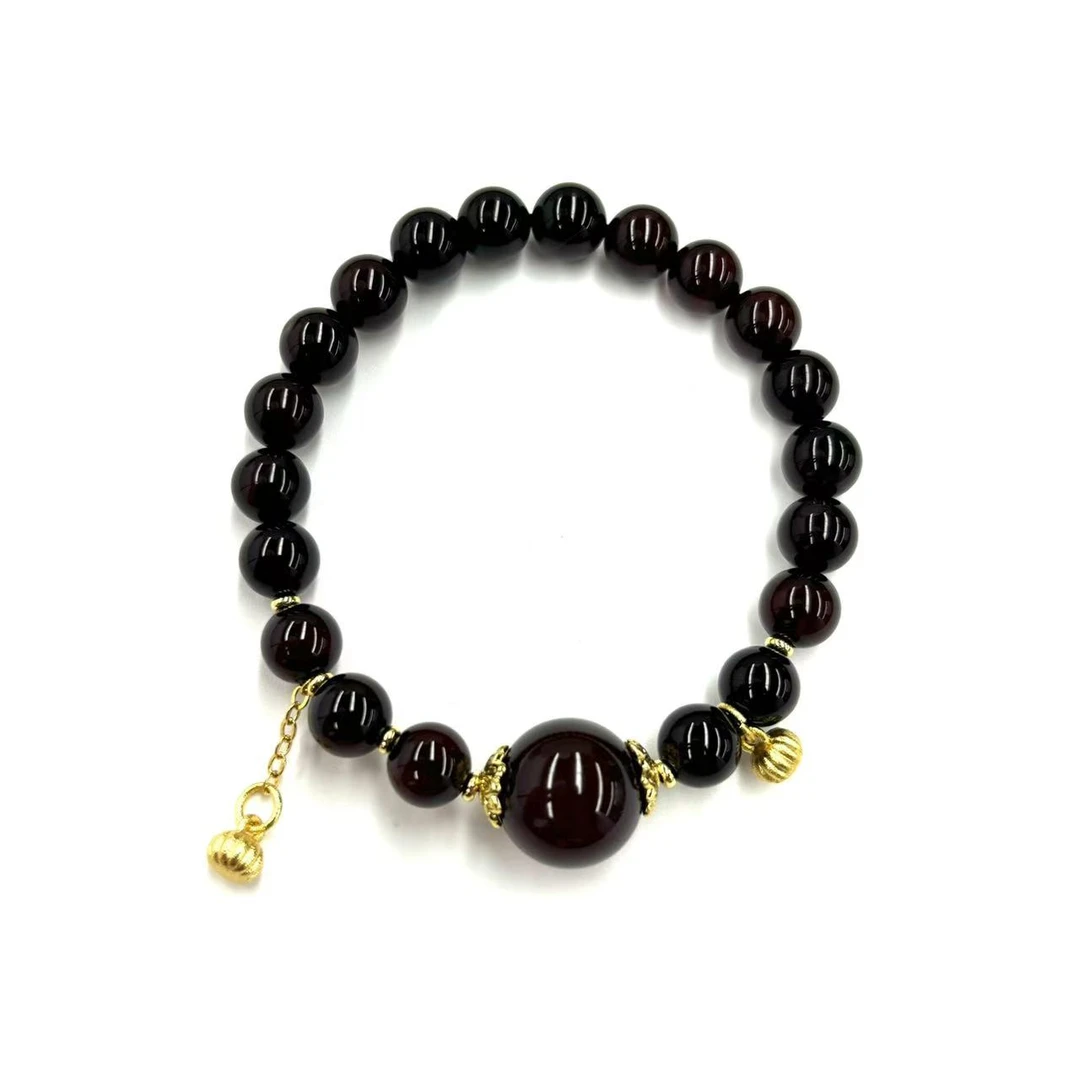 【符老板w】s1269-复古气质设计款棕红玛瑙圆珠手串-赠礼盒