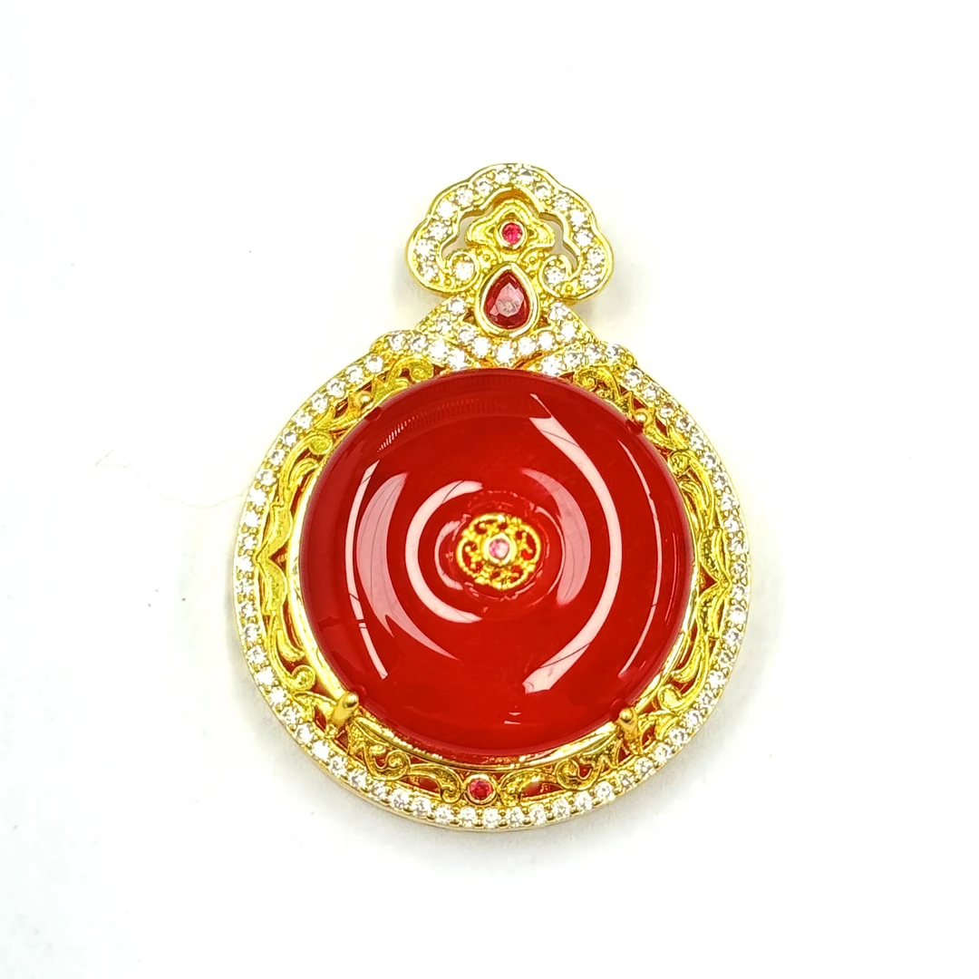 【符老板】y2508-国风气质设计红景玛瑙平安扣吊坠-赠礼盒-赠高货绳