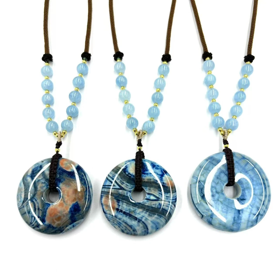 【符老板w】y2517-国风设计款龙胆草玛瑙平安扣项链-多样性只发一件