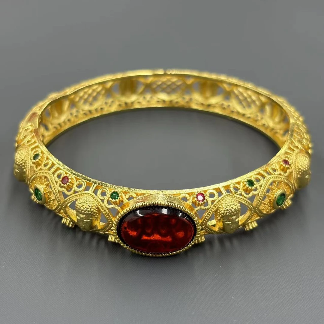 【符老板w】s1202-宫廷风设计款琥珀蛋面镂空手镯-赠礼盒