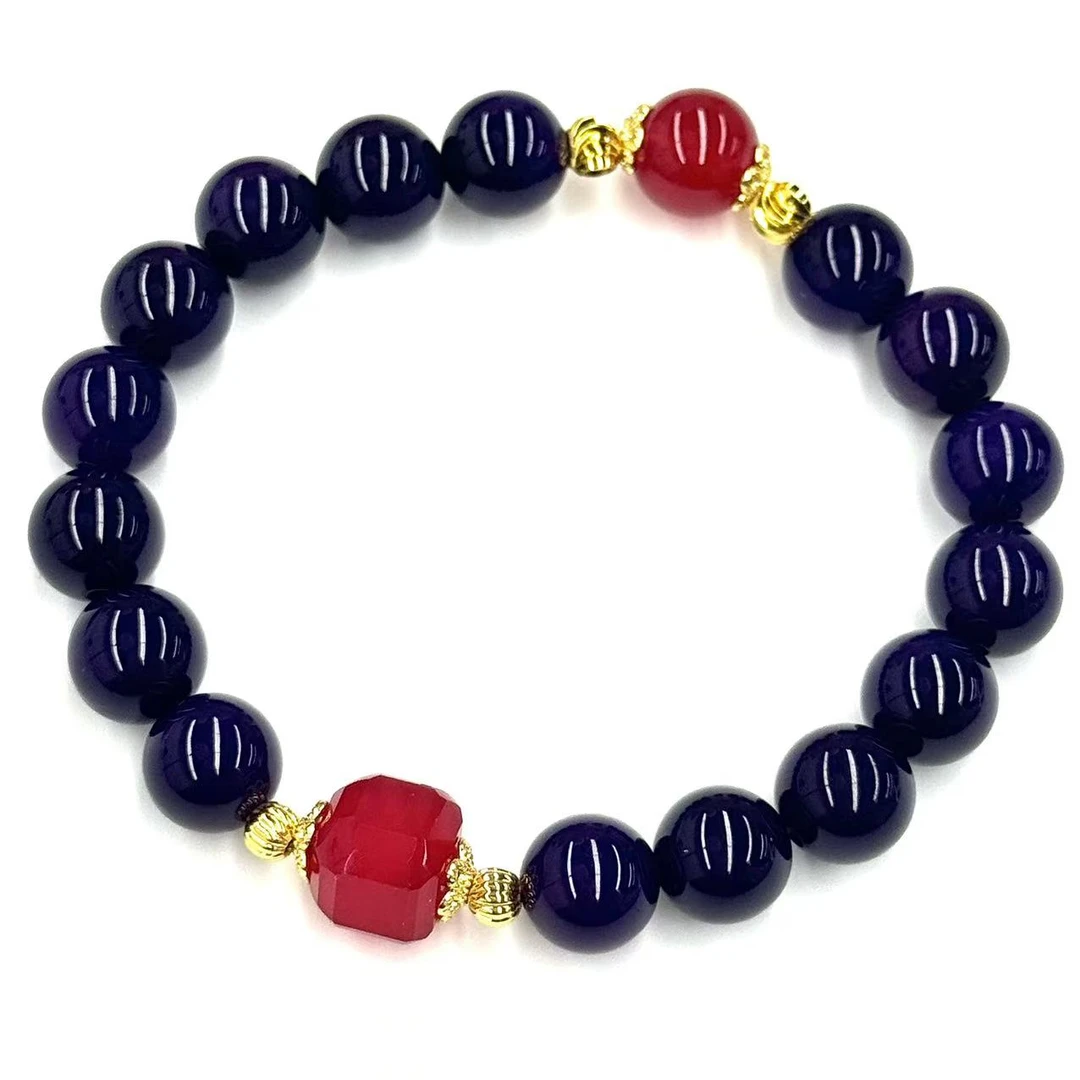 【符老板w】s1406-国风设计款舒紫俱来玛瑙DIY红景圆珠手串-赠礼盒