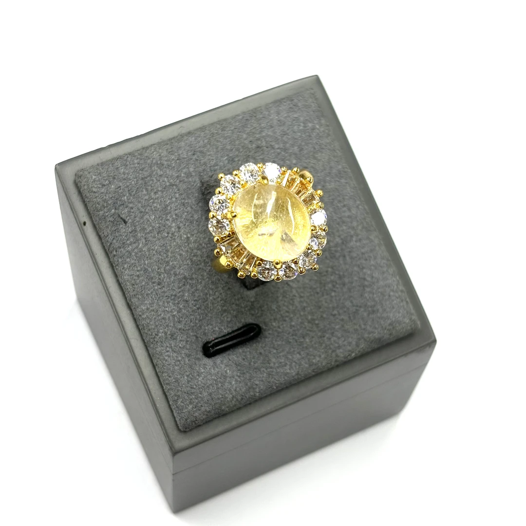 【符老板w】a508-国风设计款蓝针白水晶蛋面戒指-赠礼盒