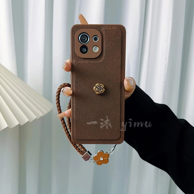 适用小米11手机壳新款xiaomi11pro套复古花朵潮牌网红女款带挂绳p